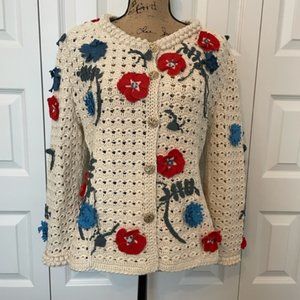 CHANEL Multicolor Knit Sweater Floral Camellia Embroidery Cardigan